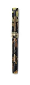 Conklin Endura black and cream pearl celluloid lever-filler fountain pen and mechanical pencil set.